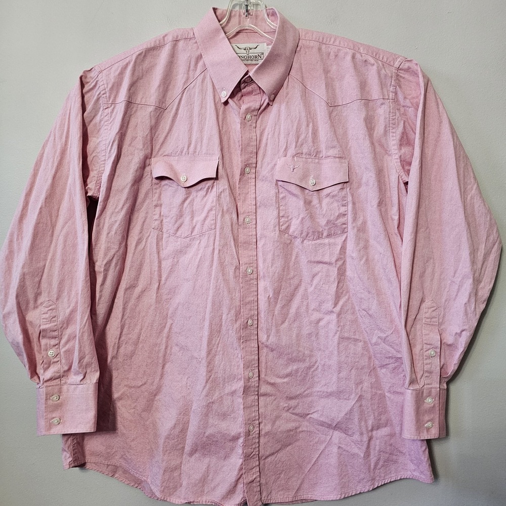 Vintage 90s Longhorn by Niver Western Wear Shirt Men's Size XXL Pink Button Up